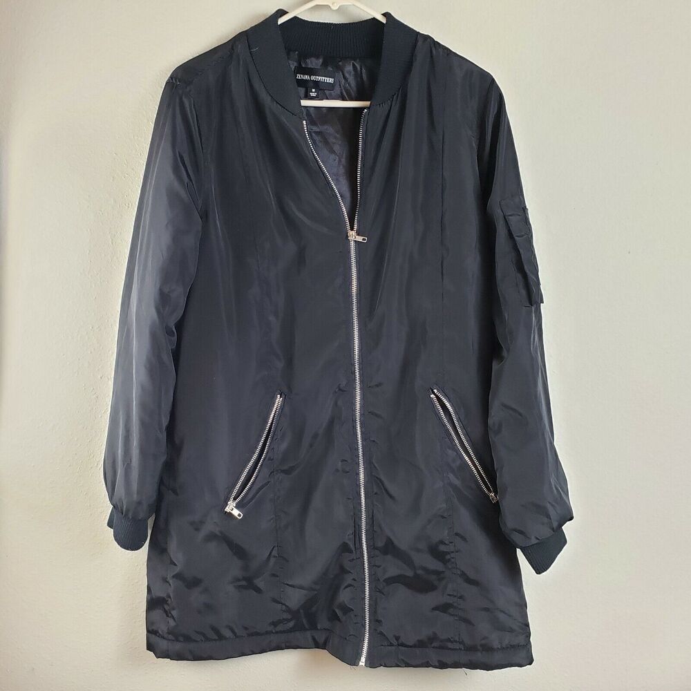 Zenana Outfitters Womens Black Long Sleeves Long Full Zip Jacket Size Medium